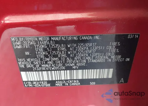 2014 Toyota Rav4 Le z USA, uszkodzony, nr VIN 2T3ZFREV7EW095206